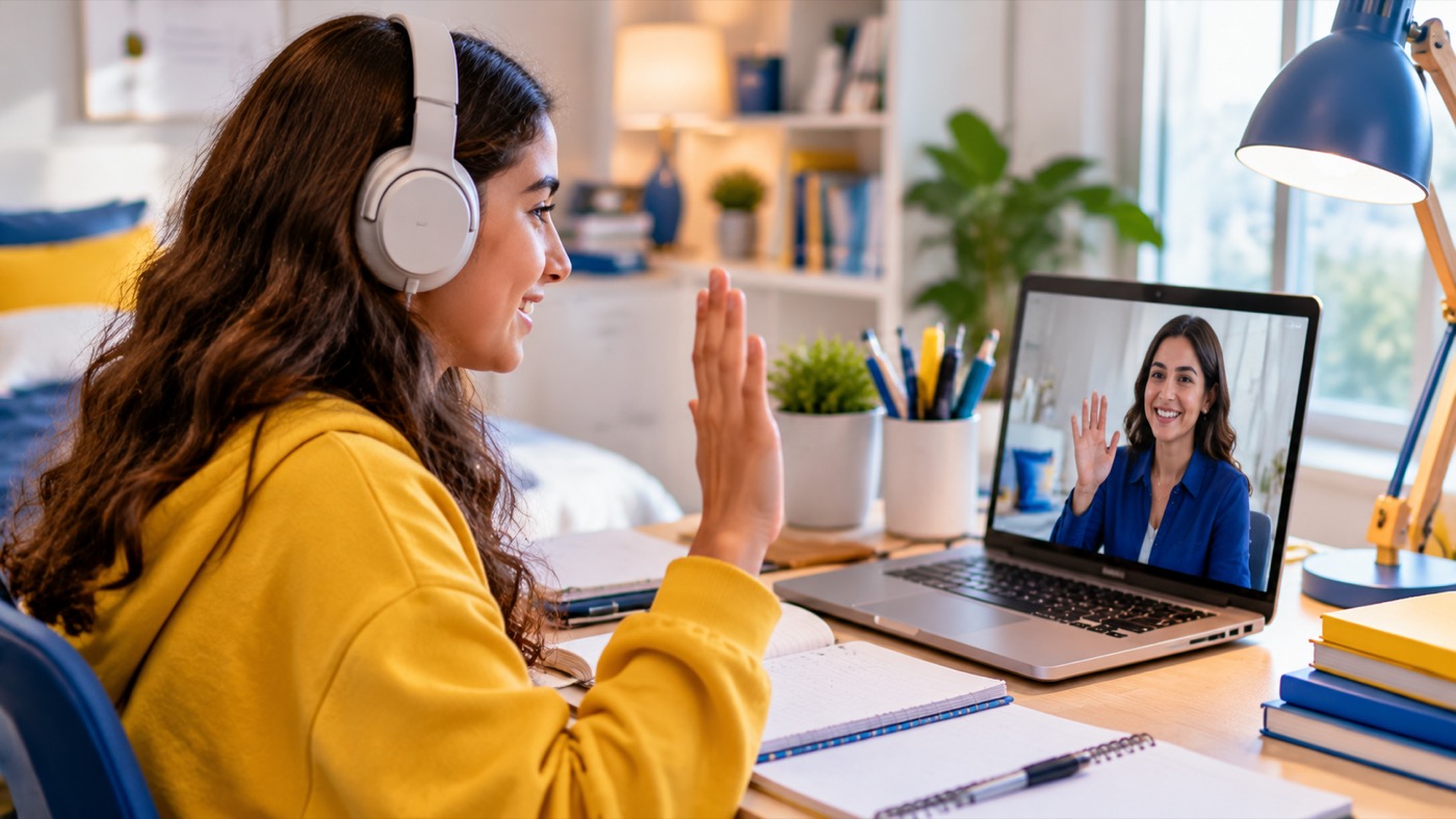 Student in online tutoring session in Dubai
